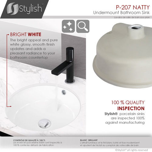 STYLISH Natty 16"L White Round Undermount Bathroom Sink & Reviews Wayfair
